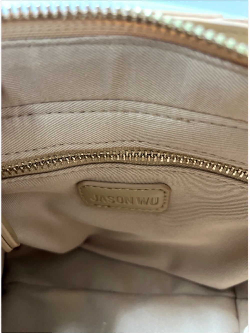 ✨ Jason Wu Mini Top Handle Bag Beige Vegan Leather Green Marble Handle NWT Chic - Picture 6 of 6